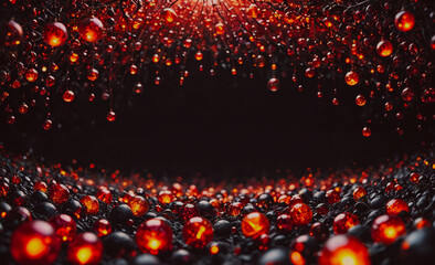Poster - A black background with a red and black swirl of glowing orbs. The orbs are small and black, and the red ones are larger and glowing. The image has a mysterious and eerie feel to it