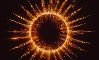 Poster - A glowing orange circle with a black center. The circle is surrounded by a bright orange glow. The image has a surreal and dreamlike quality to it