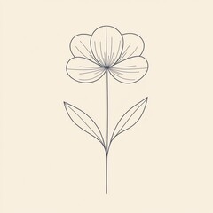 Poster - Simple line drawing of a flower with leaves on a plain background showcasing minimalist art style. Generative AI
