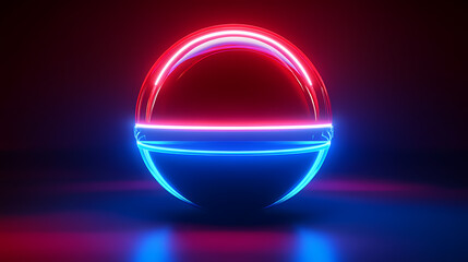 Wall Mural - 3d render abstract futuristic neon background rounded red blue lines glowing in the dark ultraviolet