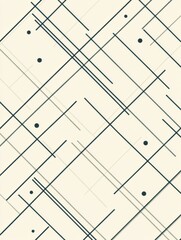 Poster - Abstract pattern featuring intersecting lines and dots on a cream background creating a modern design aesthetic. Generative AI
