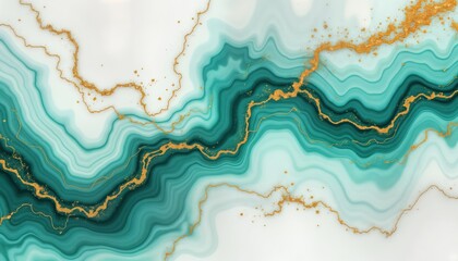 Aufkleber - Abstract marble design with turquoise, white marbled texture. Gold veins create elegant lines. Fluid, flowing patterns. Modern artwork offers luxury background perfect for wallpaper, banners