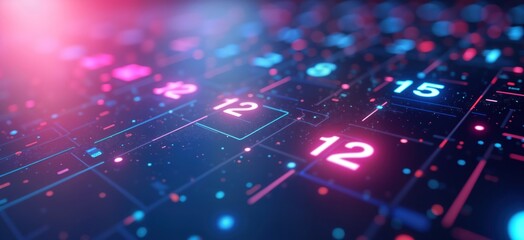 Leinwandbilder - Futuristic holographic calendar displays dates, events in floating grid. Dates glow with vibrant colors. Abstract tech design. Virtual interface. Advanced technology. Cyberpunk style. Digital