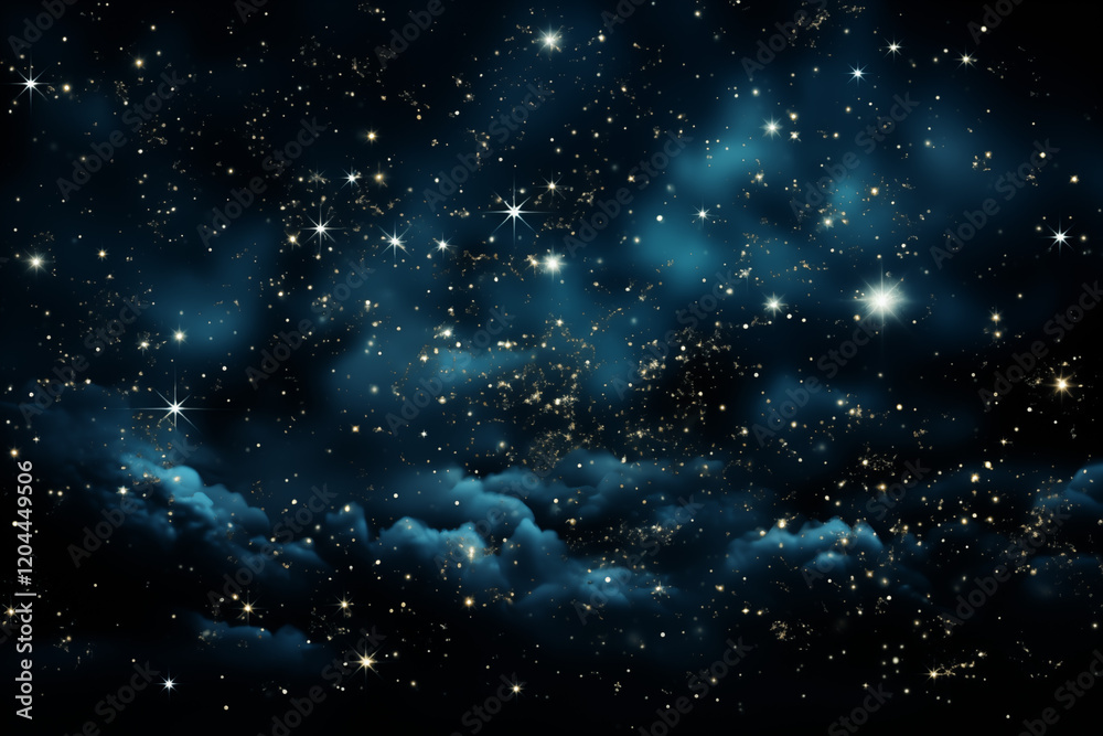 Starry night sky background with a dark blue color, filled with ...