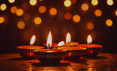 Aufkleber - A group of candles are lit and placed in a gold bowl on a table. The candles are arranged in a row, with some of them closer to the front and others further back. The bowl is the main focus of the