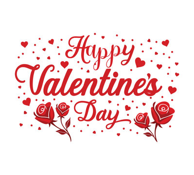 Happy Valentine's Day horizontal typography flower with handwritten calligraphy and bold text. Vector illustration for ads, posters, cards, banners, and prints