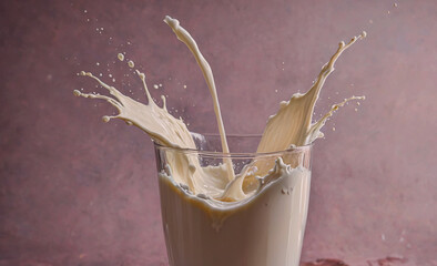 Poster - A glass of milk is splashing out of a cup. The splash is white and looks like a wave