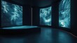 © Lifestyle Images - Empty room with three large screens on the wall. the screens are arranged in a triangular formation, with the largest screen in the center and two smaller screens on either side.