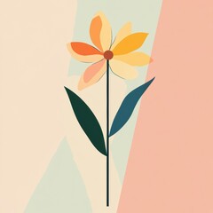 Poster - Colorful abstract flower illustration showcasing petals, leaves, and a warm, pastel background in a modern design. Generative AI
