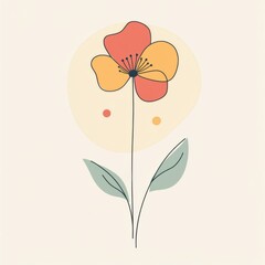 Poster - Modern floral illustration featuring bold colors and simple design with a light background. Generative AI