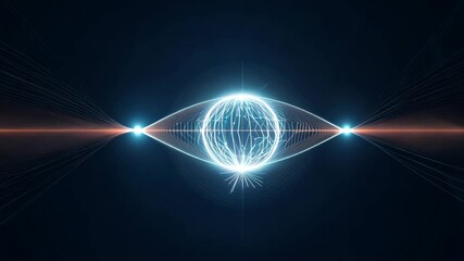 Fototapete - Futuristic glowing sphere with radiating lines in dark space