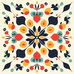 Poster - Colorful floral pattern showcasing vibrant shapes and symmetrical design for artistic decor inspiration. Generative AI