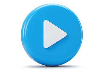 Fototapete - A 3D circular button in bright blue with a white triangular play icon in the center isolated on a white background