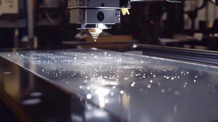 Poster - shadows and reflections play across the surface of a clear print bed as a new prototype takes shape 