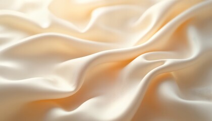 Poster - Elegant soft silk fabric with smooth flowing curves. Light catches satin surface creating luxurious look. Beautiful, delicate material suitable for fashion design textile project. Soft beige cream