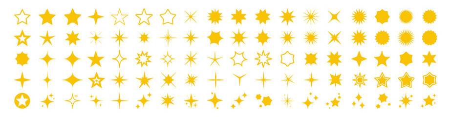 Wall Mural - Star icons set. Abstract yellow sparkles. Twinkling stars, shining burst. Christmas symbols on white background. JPG image