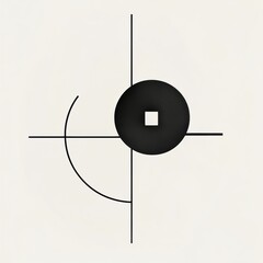 Fototapete - Abstract geometric design featuring black shapes and lines on a light background for modern aesthetics. Generative AI