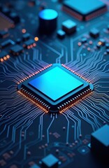 Leinwandbilder - Modern computer chip. Advanced tech circuit board. Illustrative tech product. Data processing unit. Electronic components. Artificial intelligence. Futuristic concept. Integrated circuit. High tech