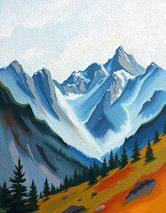 Mountain landscape . Pattern to print for wall decorations. Oil painting .