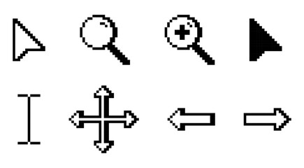 Fototapete - Pixelated white computer cursor icons.
