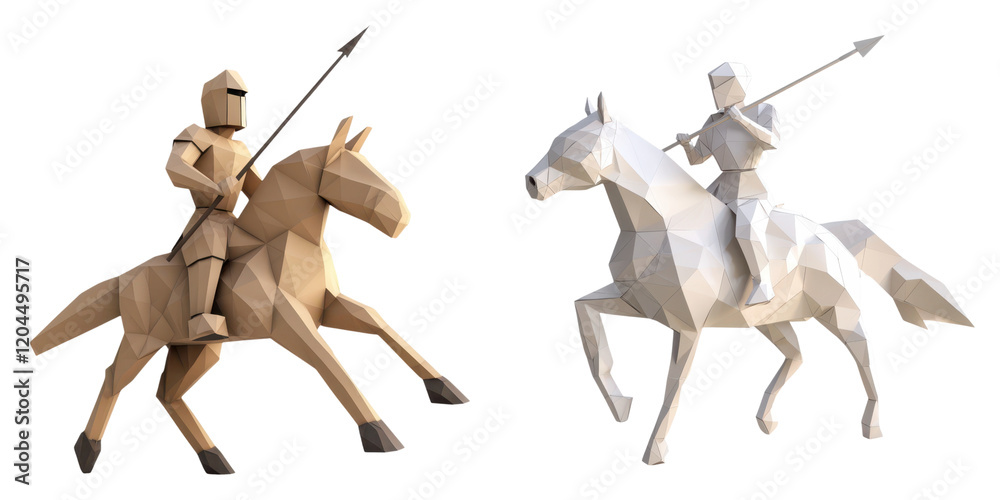 bandit low poly. Low poly armored bandits riding horses with spears on ...