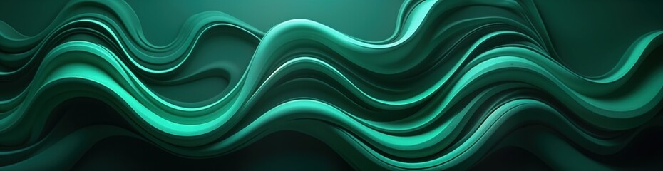 Poster - Dynamic abstract design with flowing emerald green curves. Seamless pattern creates futuristic, luxurious visual effect. Modern background ideal for tech concepts eco-friendly design projects. Wavy