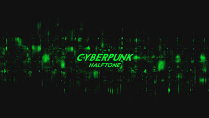 Poster - Abstract vector green cyberpunk halftone sound wave. Scrathed dotted texture element.