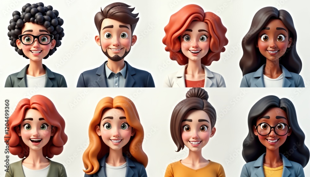 Diverse cartoon characters with various expressions. Set of people with ...