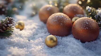 Poster - A close-up view of a group of snowballs on snowy ground, perfect for winter-themed designs or illustrations