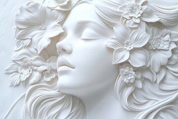 Wall Mural - Close-up of a woman's face adorned with flowers, ideal for beauty or nature themes