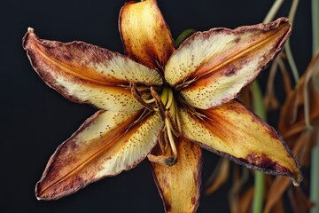 Aufkleber - Close-up of a single flower on a dark, solid-colored background