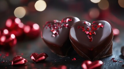 Aufkleber - Couple's treats on a table with two heart-shaped chocolates