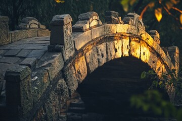 Poster - A natural stone bridge spans a small stream of water