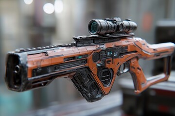 Poster - Close-up shot of a rifle with a scope, suitable for use in military or outdoor-themed contexts