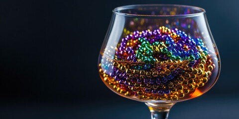 Poster - A glass filled with colorful beads sits on a table, perfect for decorating or gift-giving