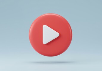 Fototapete - A 3D illustration of a circular red button with a white triangular play symbol in the center