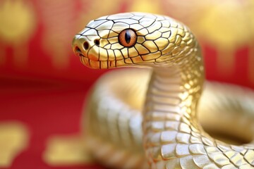 Aufkleber - Close-up shot of a serpent-shaped statue on a bright red surface