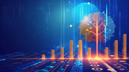 Poster - digital tree with data visualization and graphs representing growth