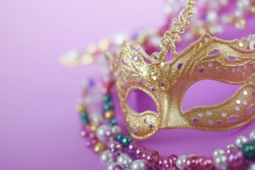 Aufkleber - A gold mask sits prominently on a pink background, perfect for decorating or highlighting