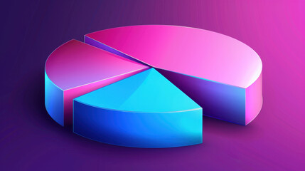Poster - 3D pie chart in vibrant pink and blue colors on gradient background, representing data visualization and analysis