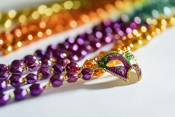 Poster - A close-up shot of beads and a ring on a table, perfect for showcasing jewelry or adding a decorative touch to an image