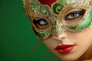 Poster - A close-up shot of a woman wearing a mask, focusing on her face and expression