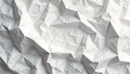 Fototapete - Abstract textured white paper surface with deep wrinkles, creases. Crinkled paper background. Blank page. Wrinkled material. Geometric pattern. Torn edges. Vintage design. Aged look. Suitable for