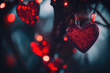 Aufkleber - A close-up of a heart-shaped decoration hanging from a tree branch