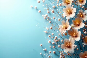 Poster - A beautiful bouquet of colorful flowers against a bright blue background, perfect for adding a touch of elegance to any design or project