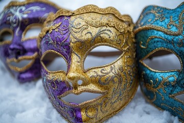 Poster - Close-up shot of three distinct colored masks