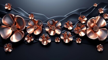 Poster - An array of copper-colored flowers is arranged artistically with flowing black fabric backdrop.