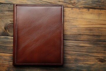 Poster - A brown wallet placed on a wooden table, perfect for a desk or office setting