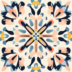 Poster - Colorful abstract floral pattern with symmetrical design on light background. Generative AI