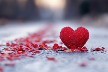 Poster - A bright red heart sitting on top of a concrete sidewalk, isolated background